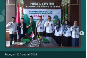 Penandatanganan Perjanjian Kerjasama Pos Bantuan Hukum Pengadilan Agama Tutuyan